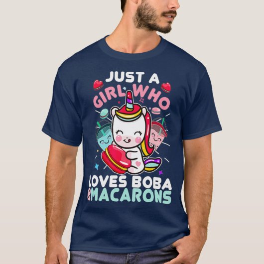 ボバが大好きでマカロンかわいい女の子 Tシャツ (正面)