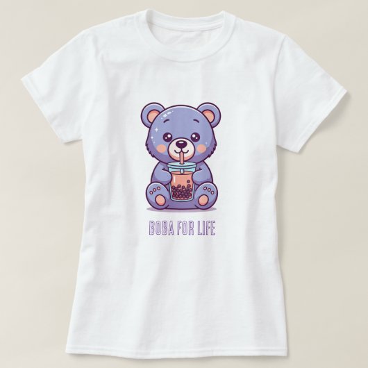 ボバを飲む紫熊 Tシャツ (デザイン正面)