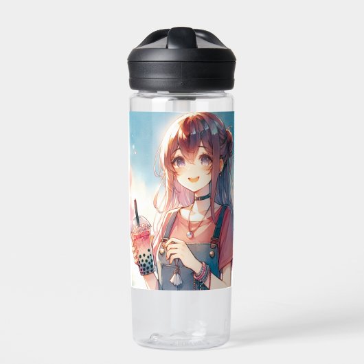 ボバティーを持つかわいいアニメの少女|過去記事 ウォーターボトル (正面)