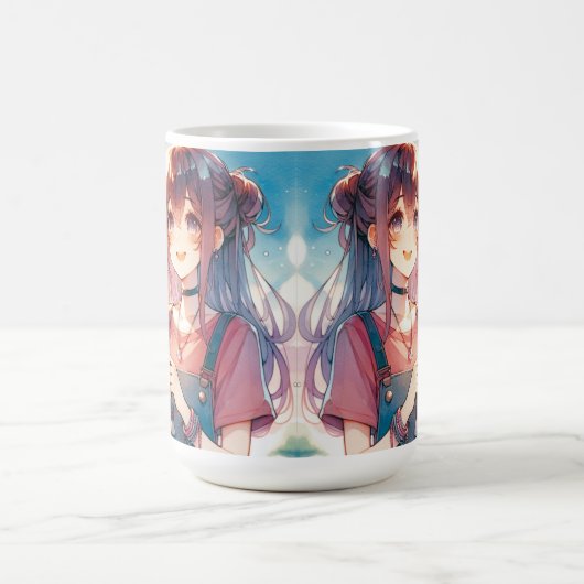ボバティーを持つかわいいアニメの少女|過去記事 コーヒーマグカップ (中央)