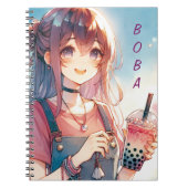 ボバティーを持つかわいいアニメの少女|過去記事 ノートブック (正面)