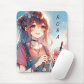 ボバティーを持つかわいいアニメの少女|過去記事 マウスパッド (マウス)