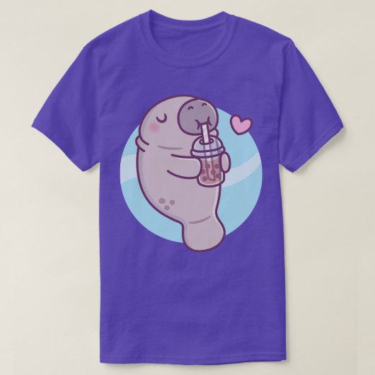 ボバティーを飲むのが大好きかわいいマナティー Tシャツ (デザイン正面)