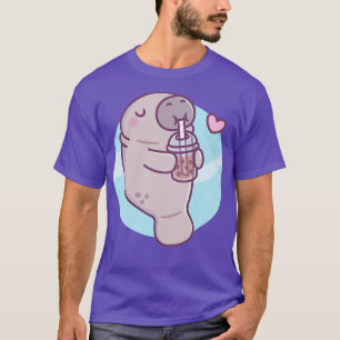 ボバティーを飲むのが大好きかわいいマナティー Tシャツ