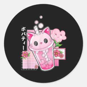 ボバティーキャットバブルティーかわいいアニメ日本のガール ラウンドシール