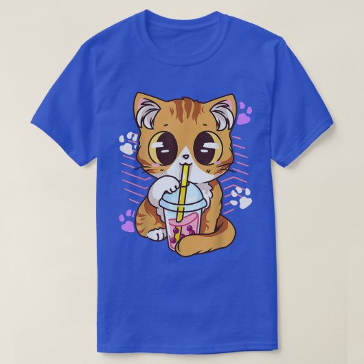 ボバティーキャットバブルティーかわいいアニメ日本のガール Tシャツ (デザイン正面)