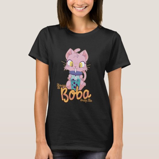 ボバティーキャット - 面白いタピオカドリンク Tシャツ (正面)