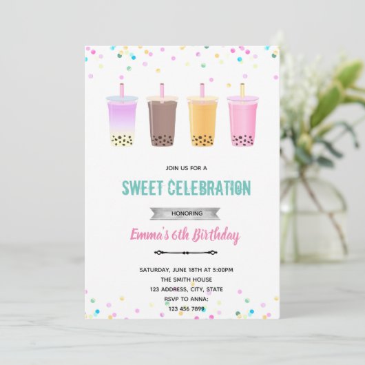 ボバティーミルクティーの誕生日の招待 招待状 (スタンド正面)