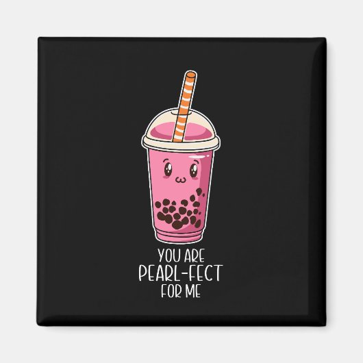 ボバパール茶ドリンクかわいいブラック マグネット (正面)