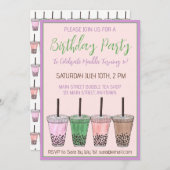 ボバブルタピオカパールミルクティバースデーパーティー 招待状 (正面/裏面)