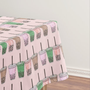 ボバブルタピオカパールミルクティードリンクグルメ テーブルクロス
