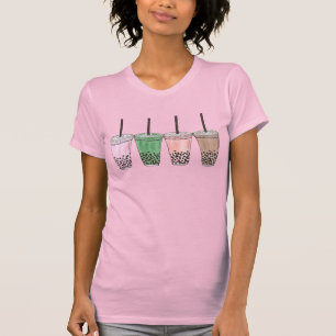 ボバブルタピオカパールミルクティードリンクグルメ Tシャツ