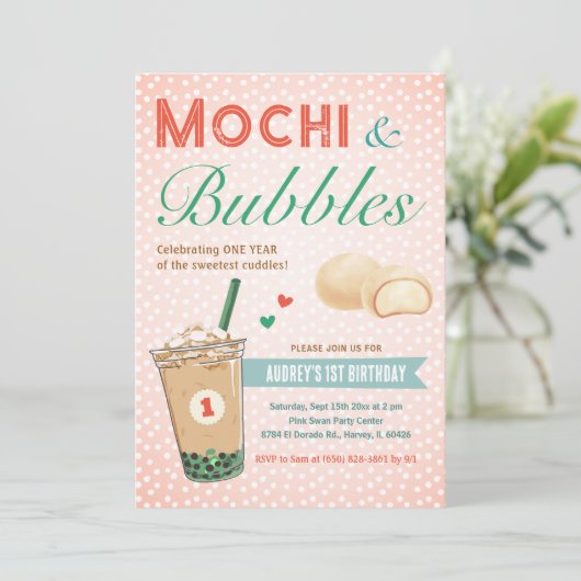 ボバブルティーアイスクリームファースト子供の誕生日Kpop 招待状 (スタンド正面)