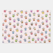 ボバブルティーカラフルかわいいかわいいパターン ラッピングペーパーシート (正面3)