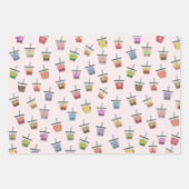 ボバブルティーカラフルかわいいかわいいパターン ラッピングペーパーシート (正面)