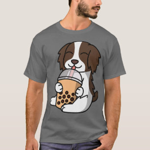 ボバブルミルクティーイングリッシュスリンガースパニエル犬ドッグ Tシャツ