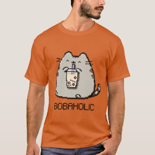 ボバホリックのピクセルぽちゃぽちゃぽちゃの猫はボバティーが大好き Tシャツ