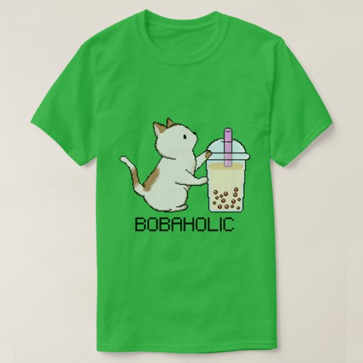 ボバホリックピクセル子猫ラブボバティー Tシャツ (デザイン正面)
