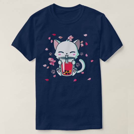 ボバボバキャット飲むボバキュートなアニメガール河合 Tシャツ (デザイン正面)