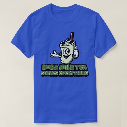 ボバミルクティーすべてを解決する笑顔のカップ顔 Tシャツ (デザイン正面)
