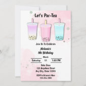 ボバミルクティーバブル誕生日 招待状 (正面)