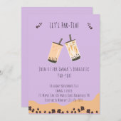 ボバモダンパー茶バブルティー誕生日招待状 招待状 (正面/裏面)