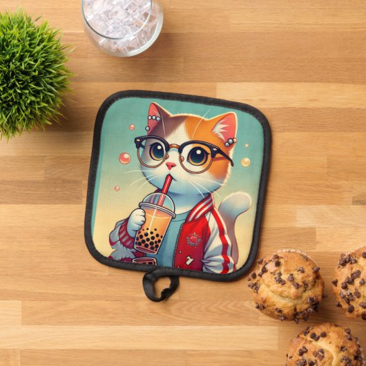 ボバ付猫 鍋敷き (トップダウン)