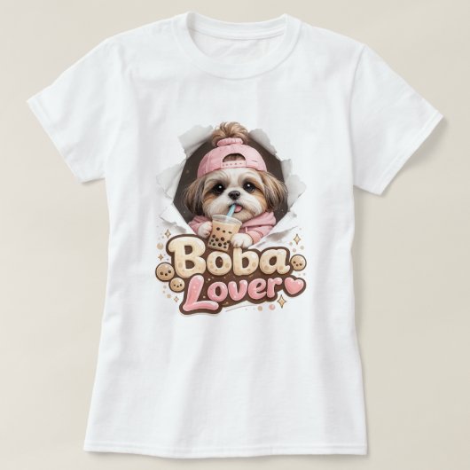 ボバ愛好家のシベリアン・シーツー かわいい犬のTシャツ Tシャツ (デザイン正面)