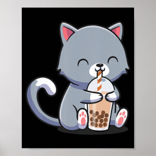 ボバ茶キャブバブル茶キャットかわいいアニメ猫ギフト ポスター