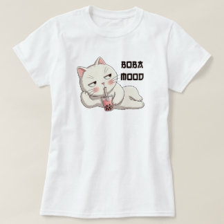 ボバ・ムード かわいい ねこ 弛んだ 日本風 Tシャツ