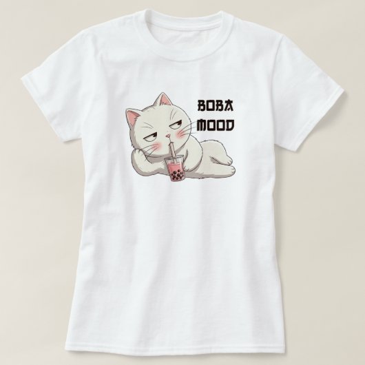 ボバ・ムード かわいい ねこ 弛んだ 日本風 Tシャツ (デザイン正面)