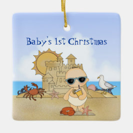 ボパーソナライズされたイビーチカッコいいベビー第1クリスマス セラミックオーナメント
