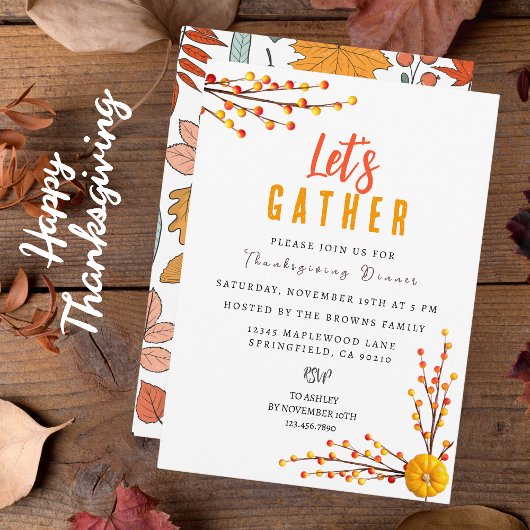 ボパーソナライズされたエレガントタ自然感謝祭 招待状