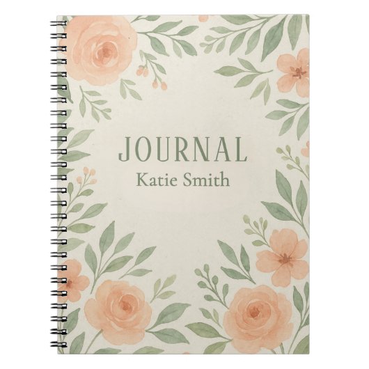 ボパーソナライズされたタニカルフローラ水彩 ノートブック (正面)