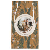 ボパーソナライズされた素朴タニカル自然ホリデーフォト スモールペーパーバッグ (正面)