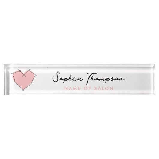 ボビーピンロゴ美容師ピンクビジネス デスクネームプレート (正面)