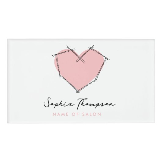 ボビーピンロゴ美容師ピンクビジネス 名札 (正面)