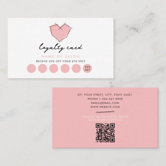 ボビーピンロゴ美容師ピンクロイヤリティカード ロイヤリティカード (正面/裏面)