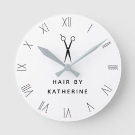 ボビーピンローマ数字シザーホワイトヘアサロン ラウンド壁時計