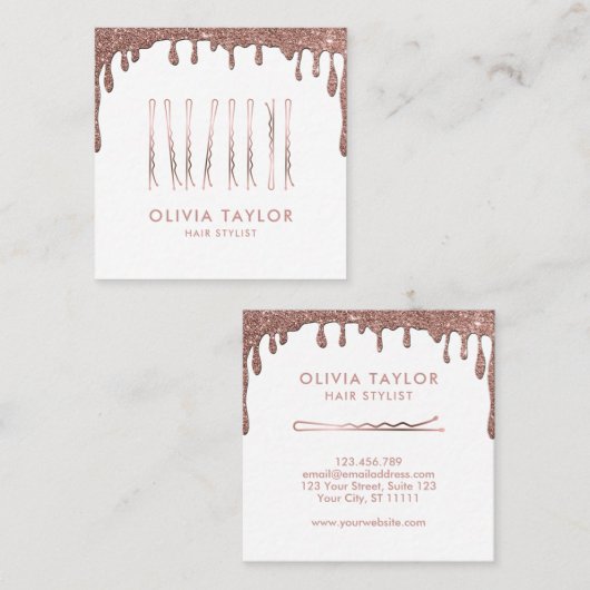 ボビーピン美容師滴下金ゴールド美容師 スクエア名刺 (正面/裏面)