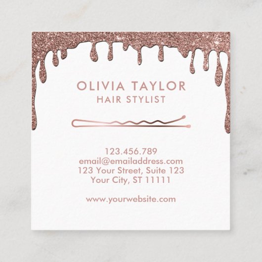 ボビーピン美容師滴下金ゴールド美容師 スクエア名刺 (裏面)