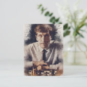 ボビーフィッシャー✪美学チェス水彩画 ポストカード (スタンド正面)