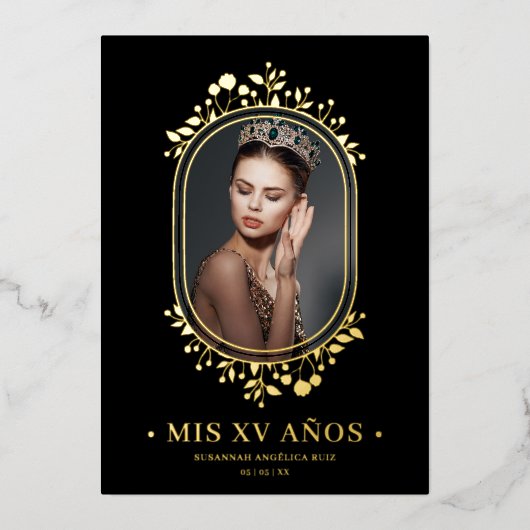 ボファンシータニカルオーバルフレームスペインのキンセアニラ 箔招待状 (正面)