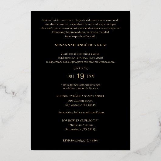 ボファンシータニカルオーバルフレームスペインのキンセアニラ 箔招待状 (裏面)