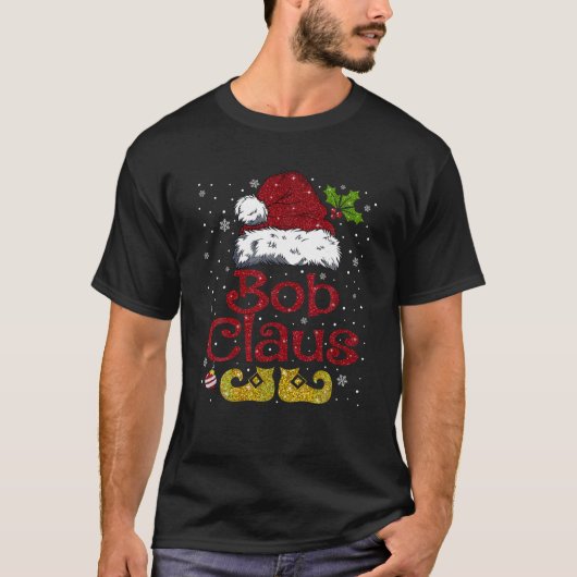 ボブおもしろいクロースマッチングファミリークリスマスサンタハ Tシャツ (正面)