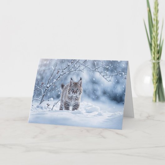ボブキャットと雪の冬至 カード (正面)