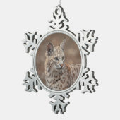 ボブキャットポートレート スノーフレークピューターオーナメント (右)