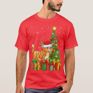ボブキャット照明クリスマスツリーサンタハットボブキャットクリスム Tシャツ