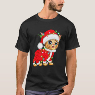 ボブキャット+リンクス+クリスマス+ライト+サンタ+コスチューム+かわいい Tシャツ