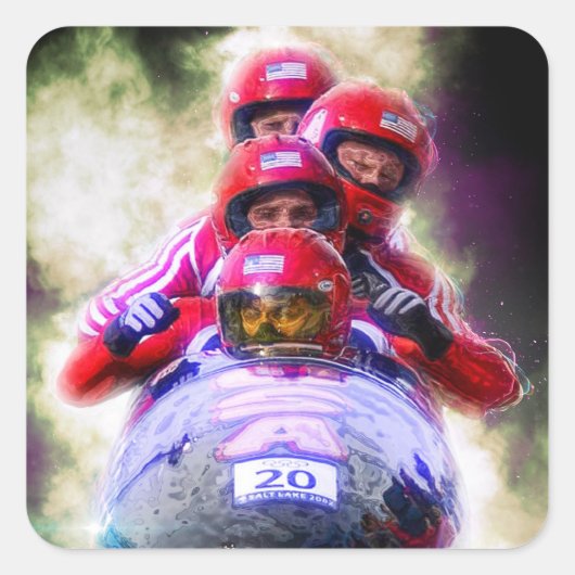 ボブスレパーソナライズされたルのスポーツ写真 スクエアシール (正面)